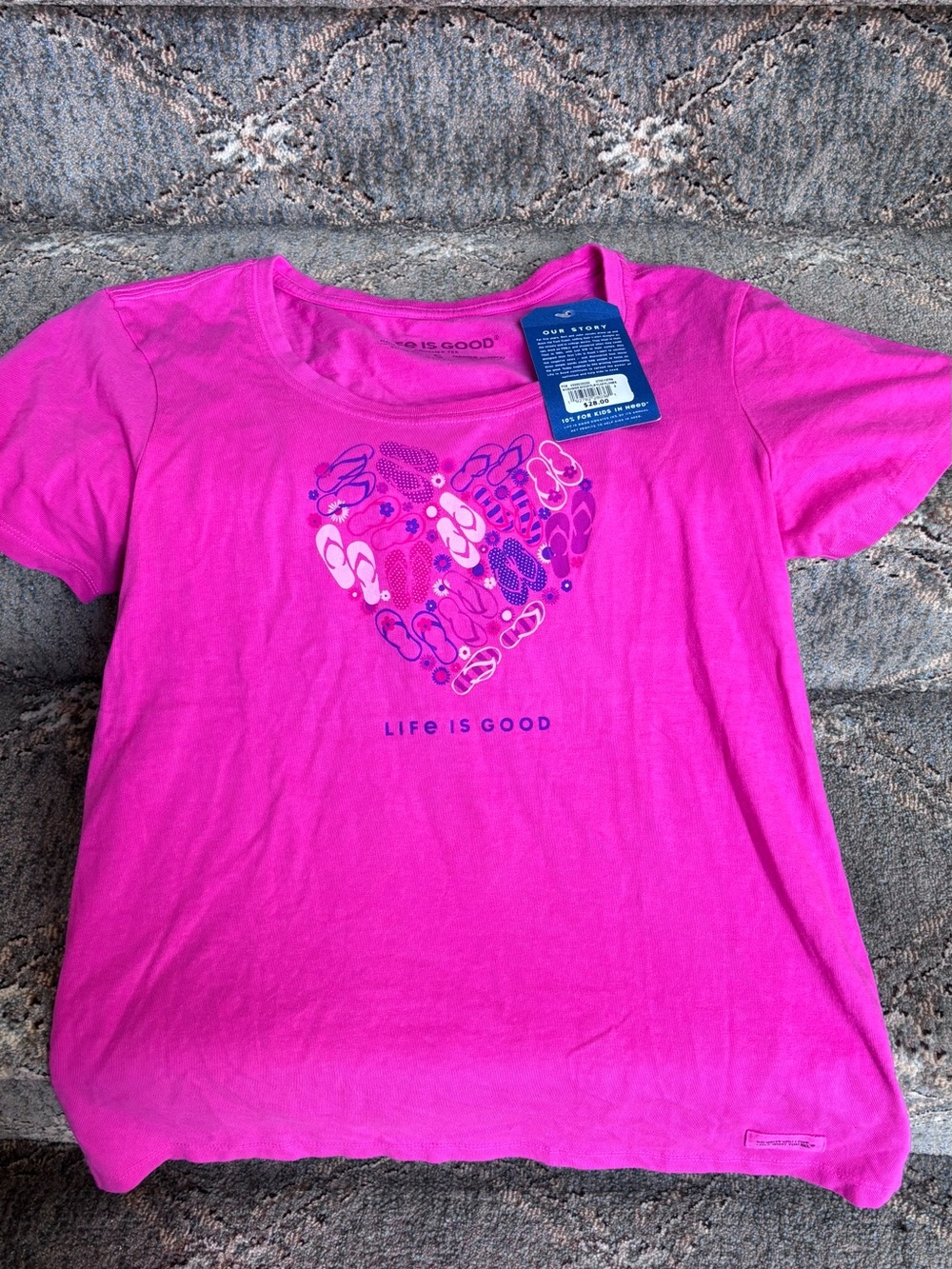 Life Is Good Bright Pink Short-Sleeve Tee with Heart Flip-Flop Graphic